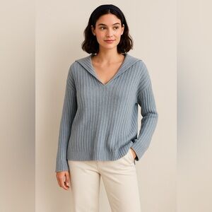 J..Crew Pink Blue Stripe Pop Over Long Sleeve V Neck Shirt Cover up Sz S/M EUC